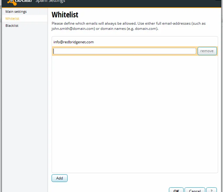 Avast Spam Settings Whitelist