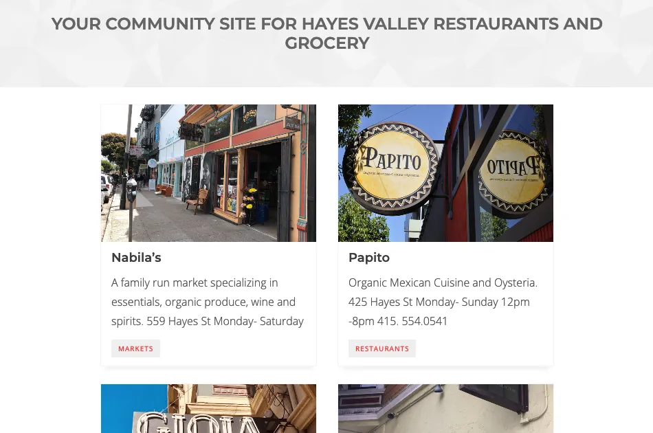 Hayes Valley Eats Our Community Directory Project