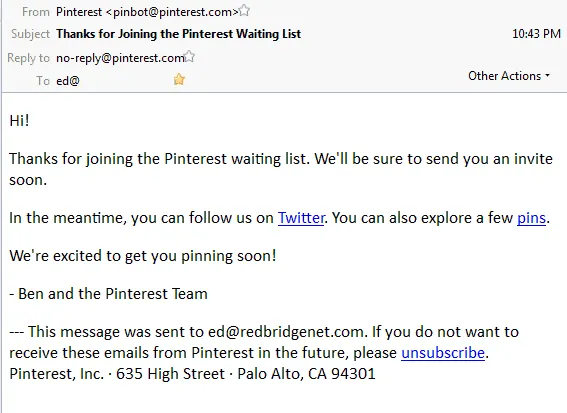 Thanks for Joining the Pinterest Waiting List