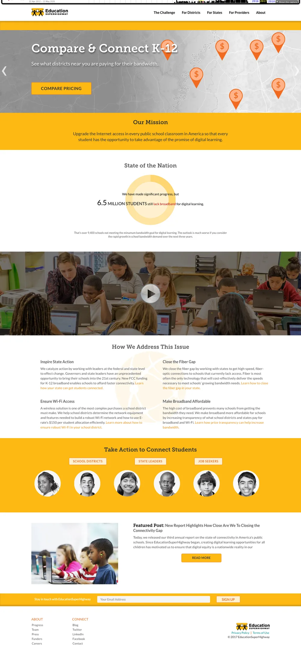 Full EducationSuperHighway homepage from 2017, focused on school connectivity.