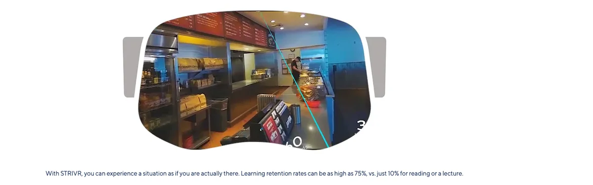 A VR headset framing an immersive training scene, from Strivr's site.