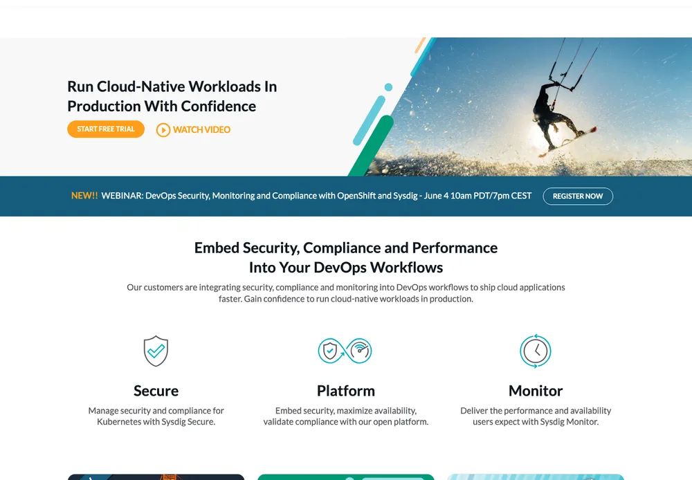 sysdig.com in 2020: A homepage refresh, designed by ROI DNA.